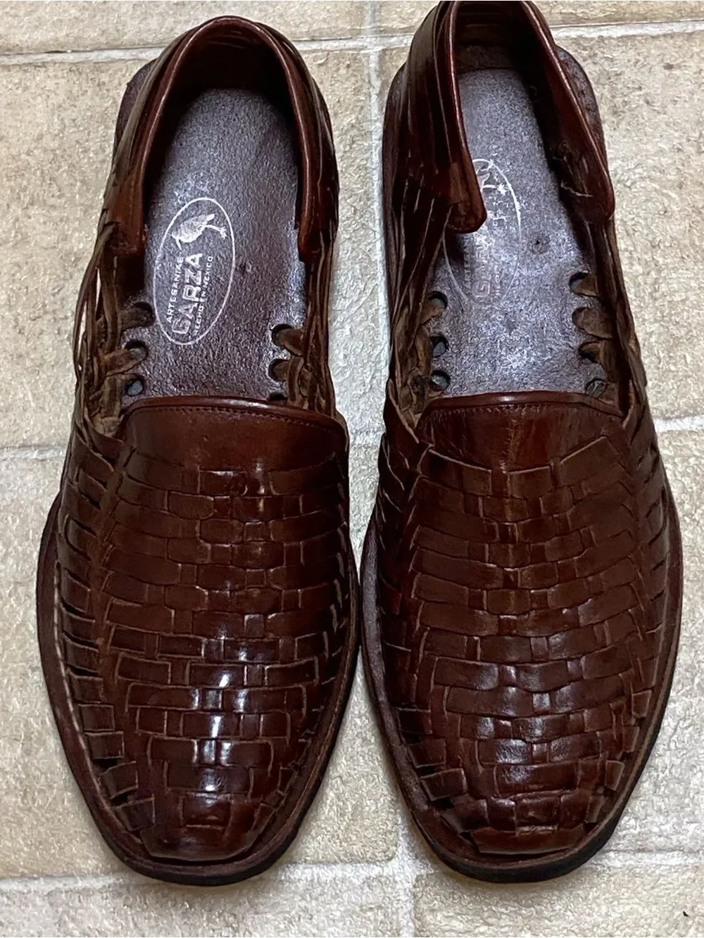 Men’s Brown Woven Leather Slip-On Shoes 29 Mexico US 10.5